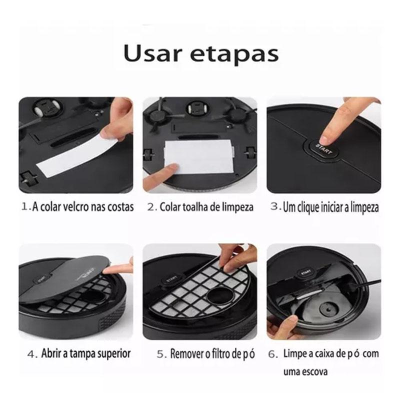 Robô Automático Mop Limpador Aspirador Inteligente sem Fio Recarregável