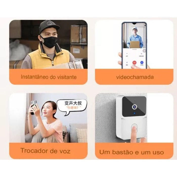 Campainha Interfone Com Câmera E Áudio Wifi Sem Fio À Prova D'água
